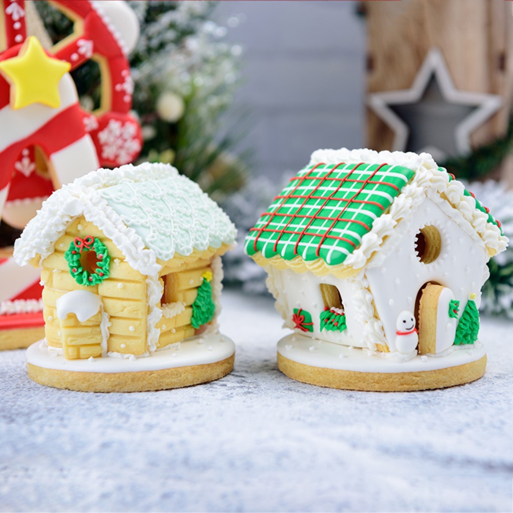 Home Fragrance Gingerbread - 6個入りミニクリスマスジンジャーブレッドハウス型抜きセット 3Dプラスチック型 DIYホリデービスケットステンシル ベーキング＆ファミリークラフト用
