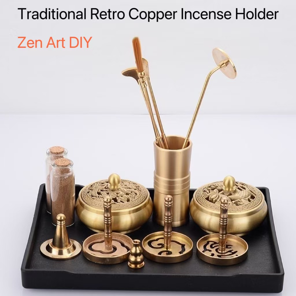 Xmas Home Fragrance - 純銅製香炉セット ホームオフィス 茶室 手作り香炉ツール 伝統的な禅の香りアート クリスマスギフト