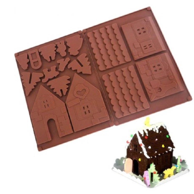 Home Fragrance Gingerbread - 3D クリスマスハウスチョコレート型ジンジャーブレッドハウス形状ケーキデコレーションシリコーン型 DIY ビスケットクッキーステンシルベーキングトレイ