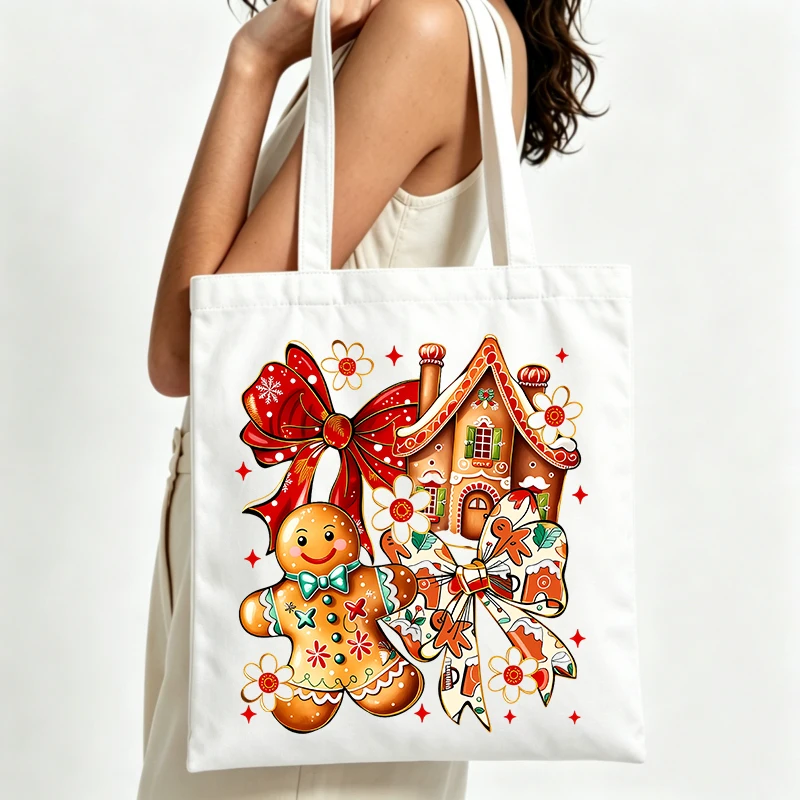 Home Fragrance Gingerbread - ジンジャーブレッドハウスとマングラフィックのキャンバストートバッグ、ホリデーショッピングやカジュアルな冬の外出に最適です。