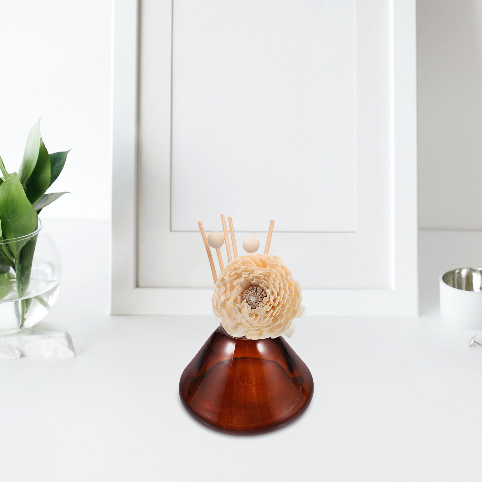 Home Fragrance Jar - ガラス製アロマセラピーボトル 広口透明ディフューザーボトル リードディフューザー容器 家庭用 オフィス用 香り付き装飾品