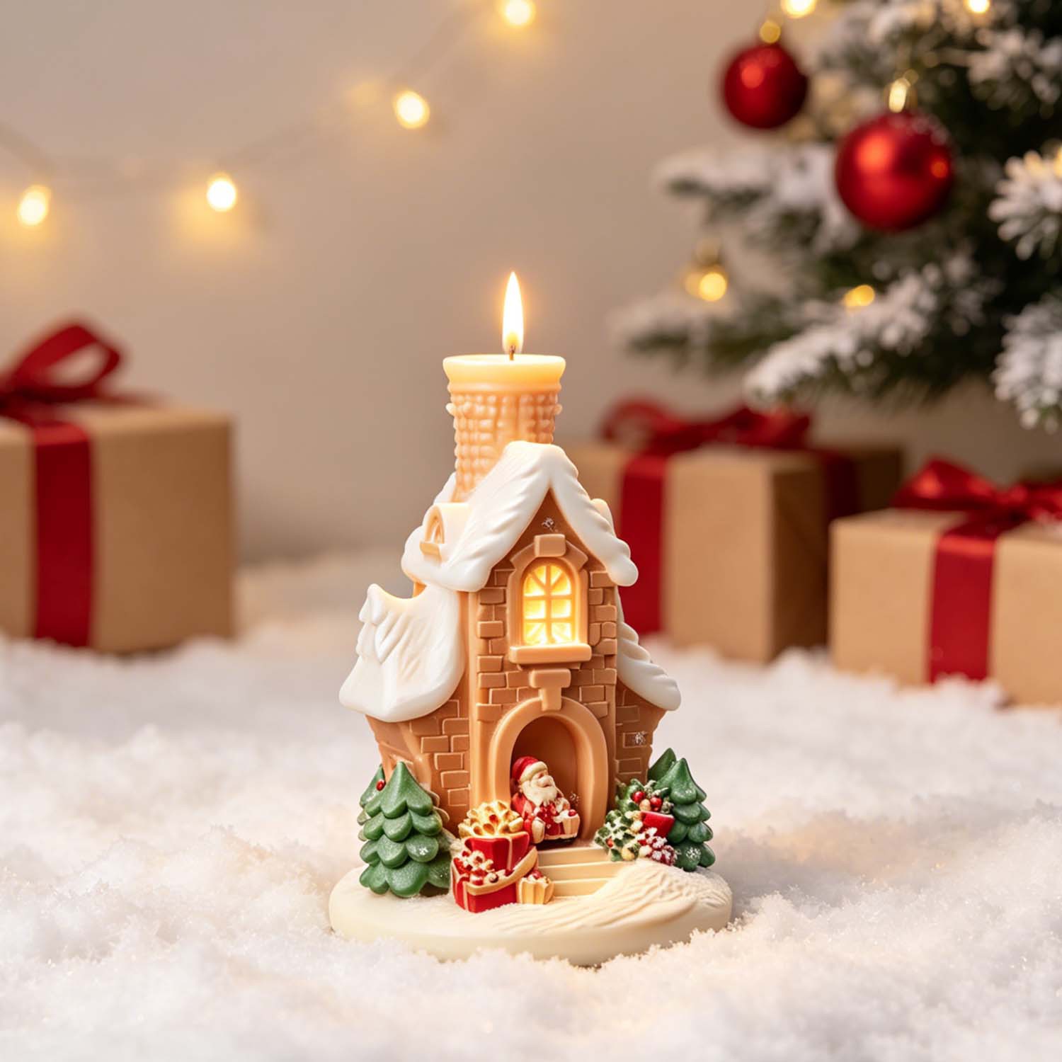 Home Fragrance Gingerbread - 3Dサンタクリスマススノーハウスシリコンキャンドルモールド、クリスマスジンジャーブレッドコテージ型、アロマセラピーキャンドル、石鹸、樹脂用、手作り