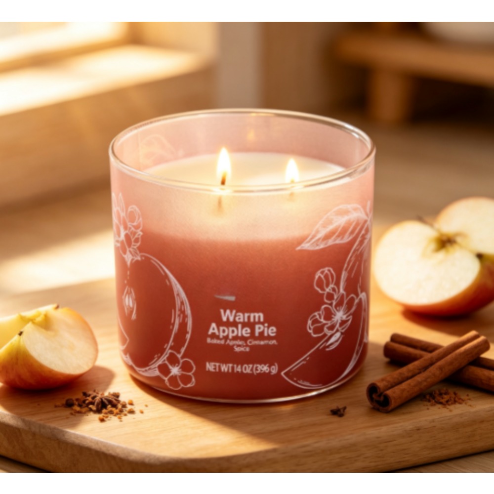 温かいアップルパイの香りのキャンドル、オンブレラップデザイン - Home Fragrance Jar のレビューと価格