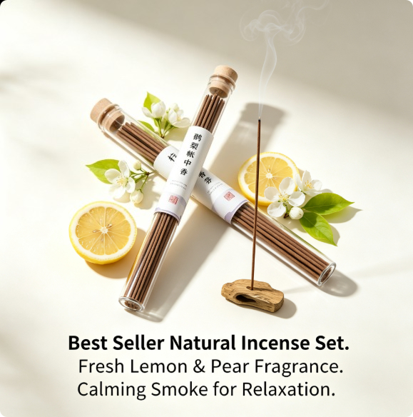 天然香のお香セット、人気のレモンと洋梨の香り、純粋な香りで家 - Home Fragrance Trends のレビューと価格